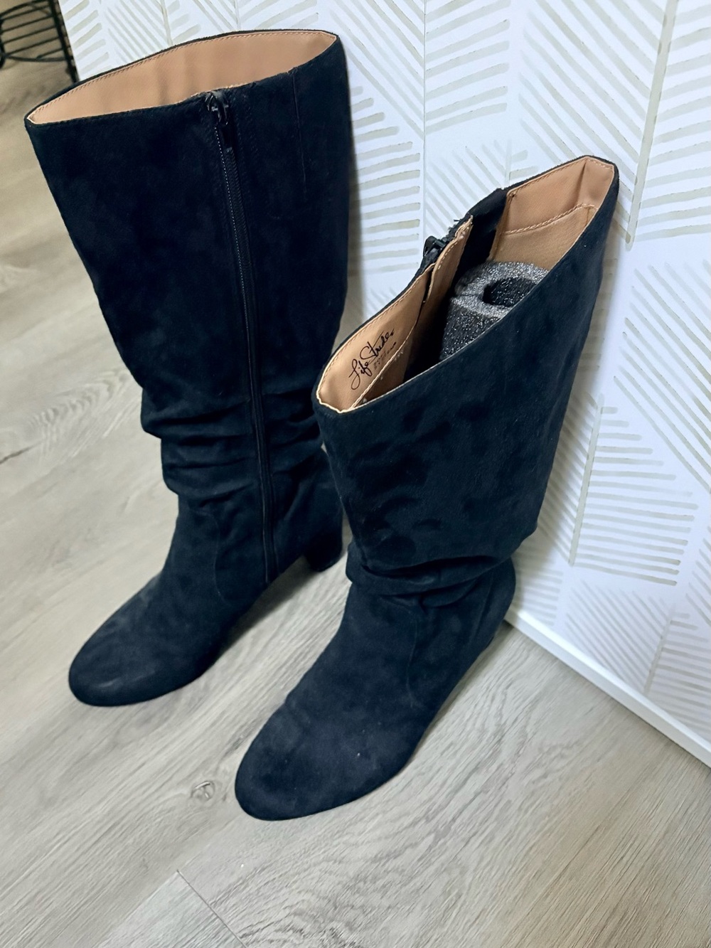 Life Stride Black Slouchy Below Knee Block Heel Boots View 3
